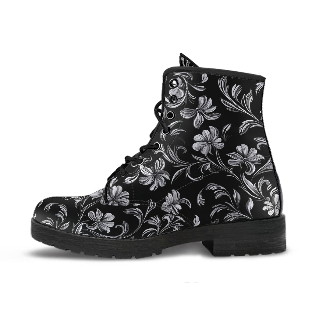 Black and White Flowers Boots