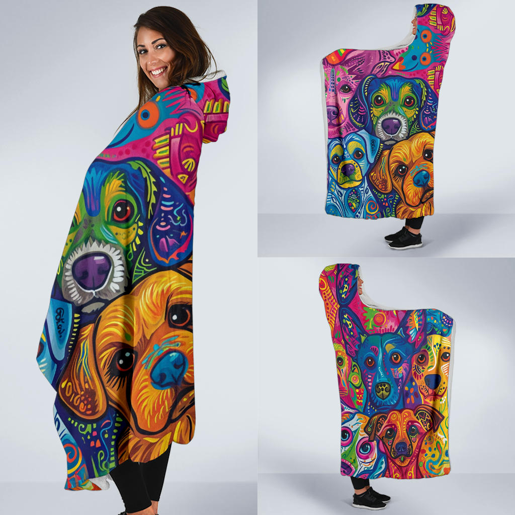 Colorful dogs hooded blanket