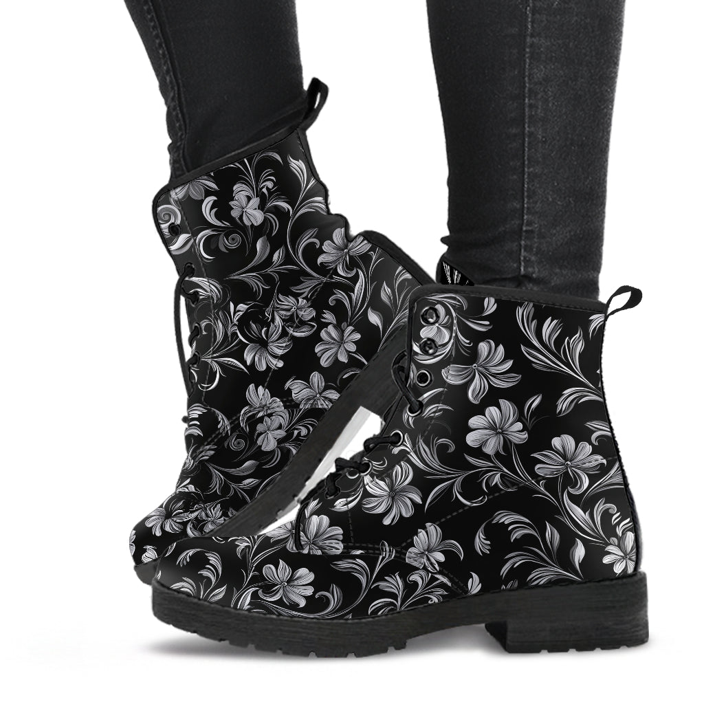 Black and White Flowers Boots