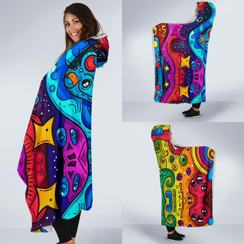 Funky aliens hooded blanket