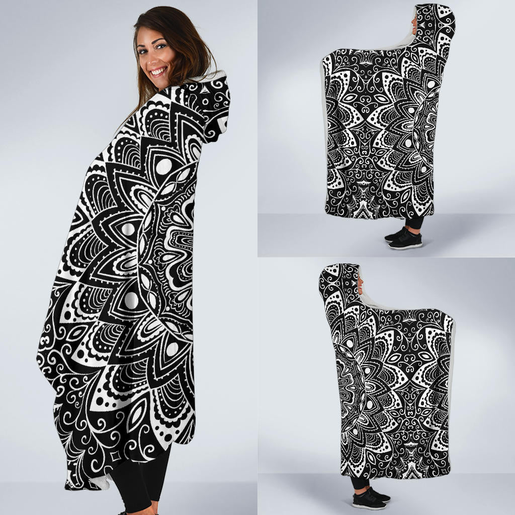 bw mandala hooded blanket