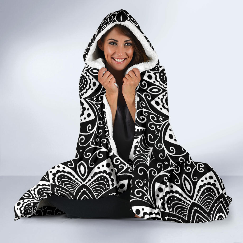 bw mandala hooded blanket