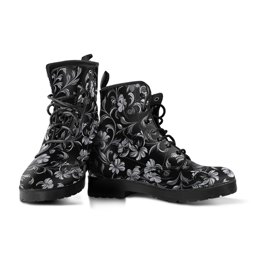 Black and White Flowers Boots