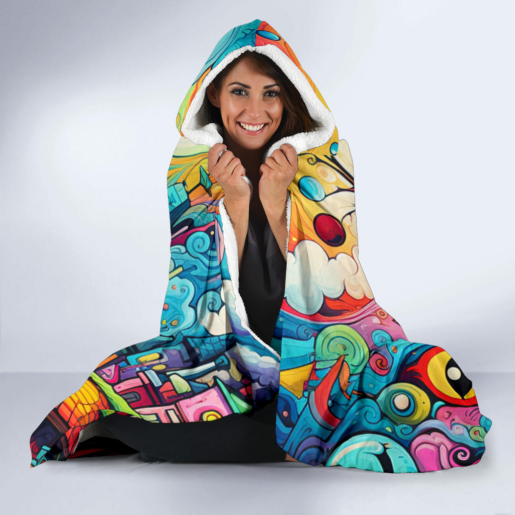 Happy Doodle Hooded Blanket