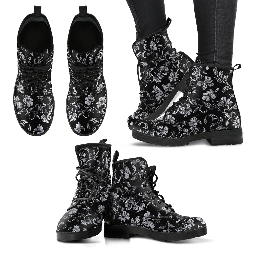 Black and White Flowers Boots