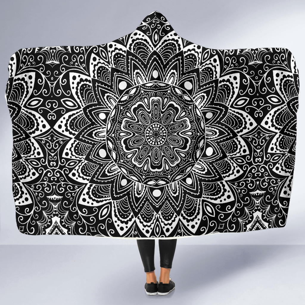 bw mandala hooded blanket