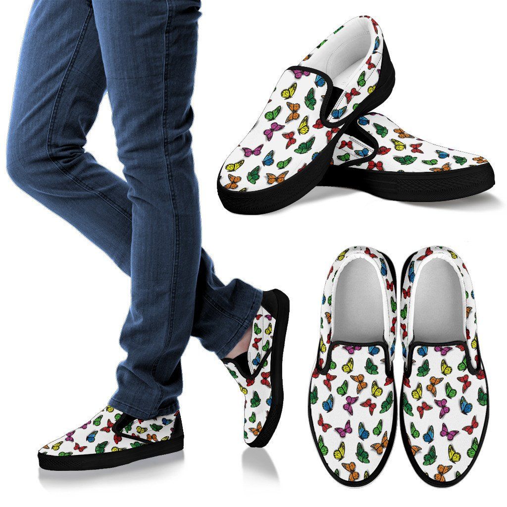 Colorful Butterfly White Slip Ons